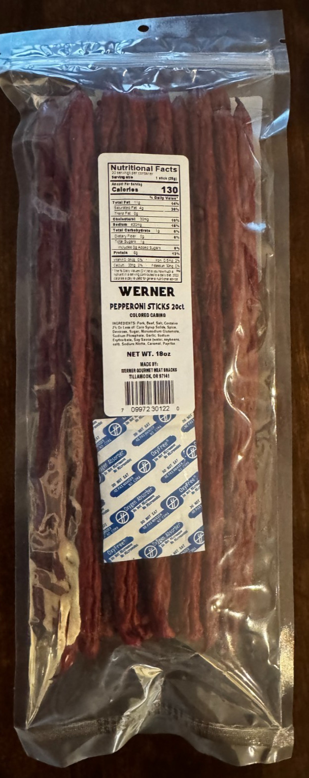 Werner Pepperoni Premium Meat Sticks BIG! Bag 18 ounce in resealable bags