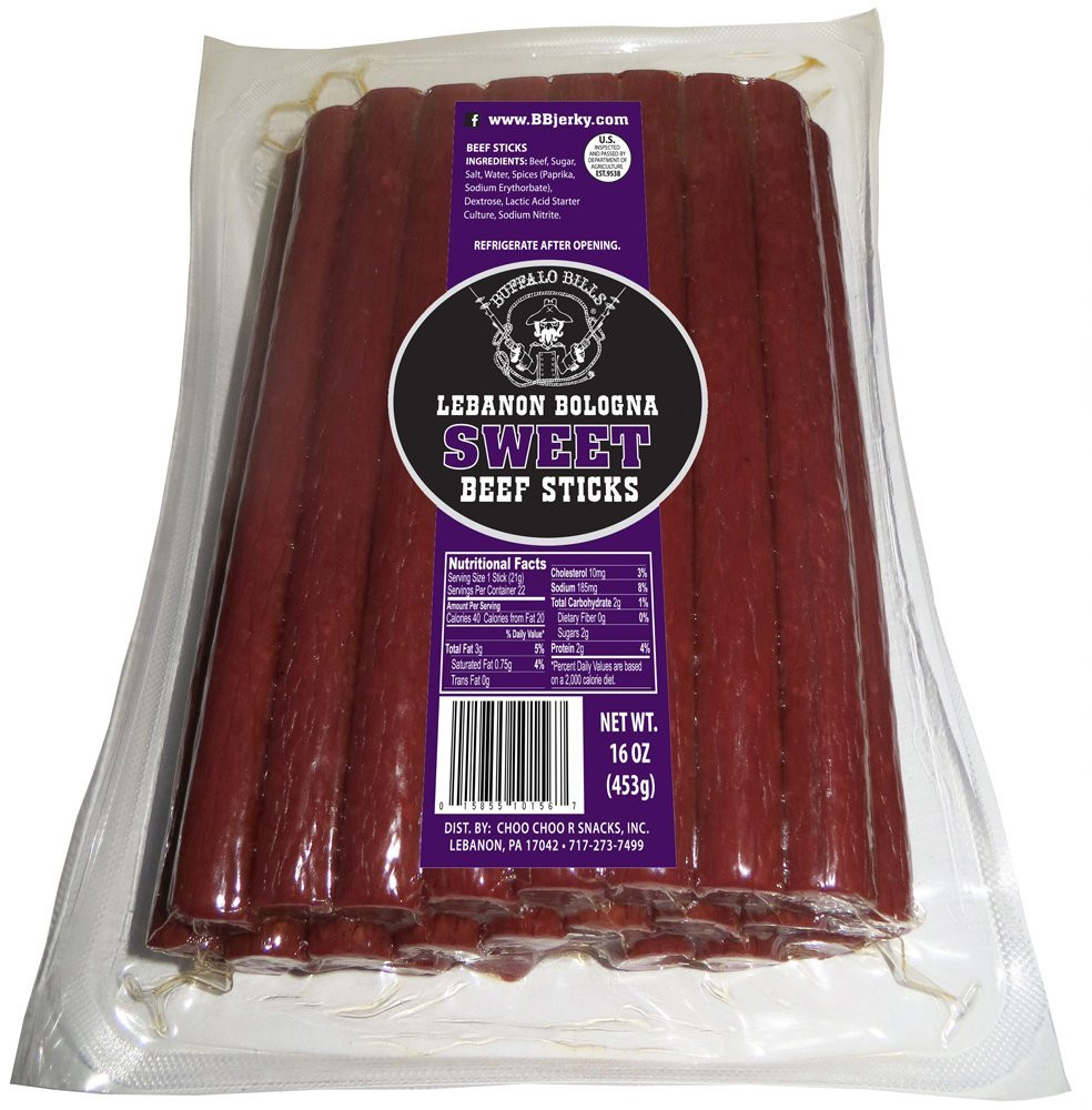 1-Lb Pack Sweet Lebanon Bologna Sticks (Pennsylvania Dutch Sweet Beef Sticks)