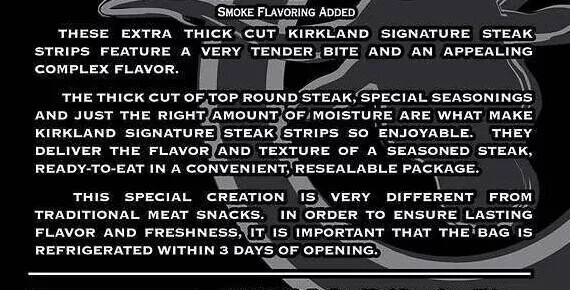 Kirkland Premium Cut Steak Strips Lean Dried Beef Jerky Extra-Thick Gluten Free