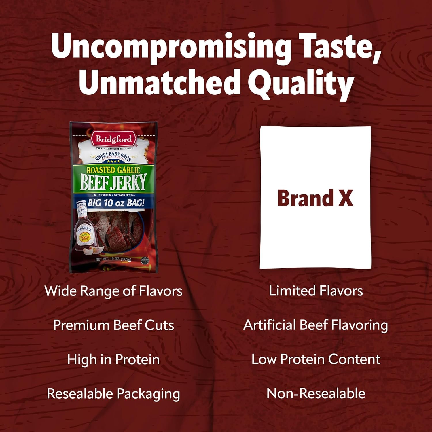 Bridgford – SBR – Beef Jerky – Roasted Garlic – 10 oz – Pack 6