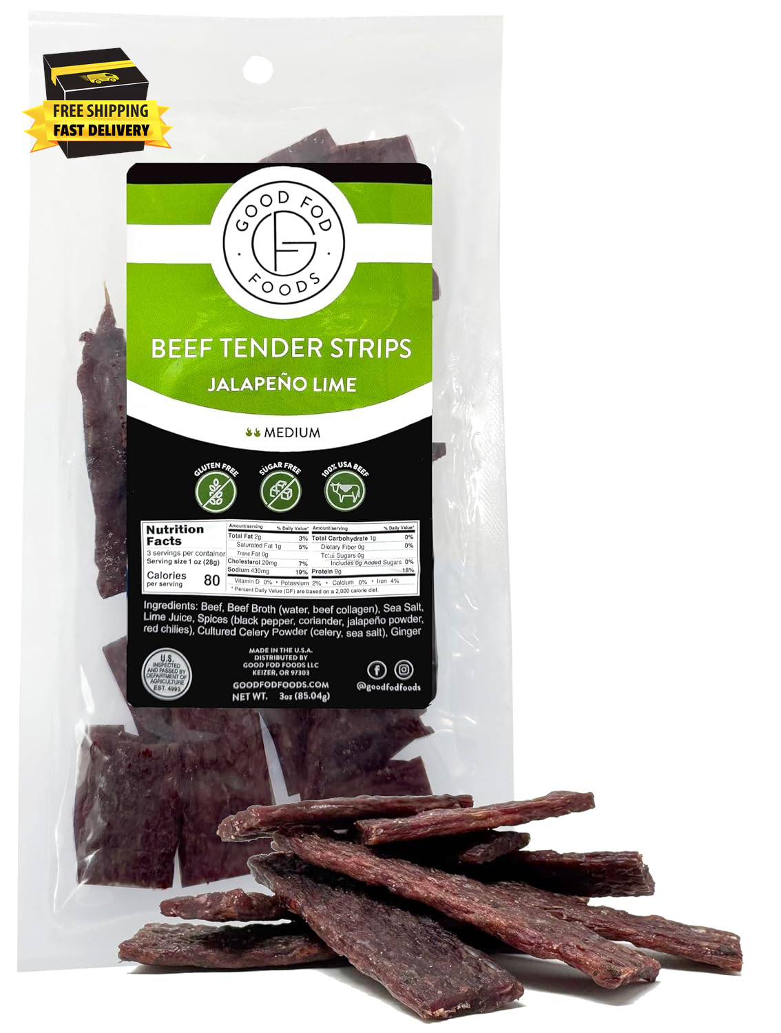 Tender Beef Jerky Steak Strips – Low FODMAP, Keto Snacks, Gluten-Free, Sugar-Fre