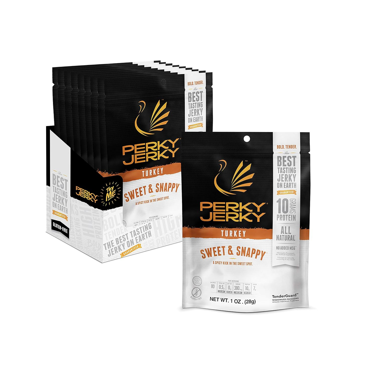 Sweet and Snappy Turkey Jerky, 1Oz (Pack of 12) – Low Sodium – 10G Protein per S