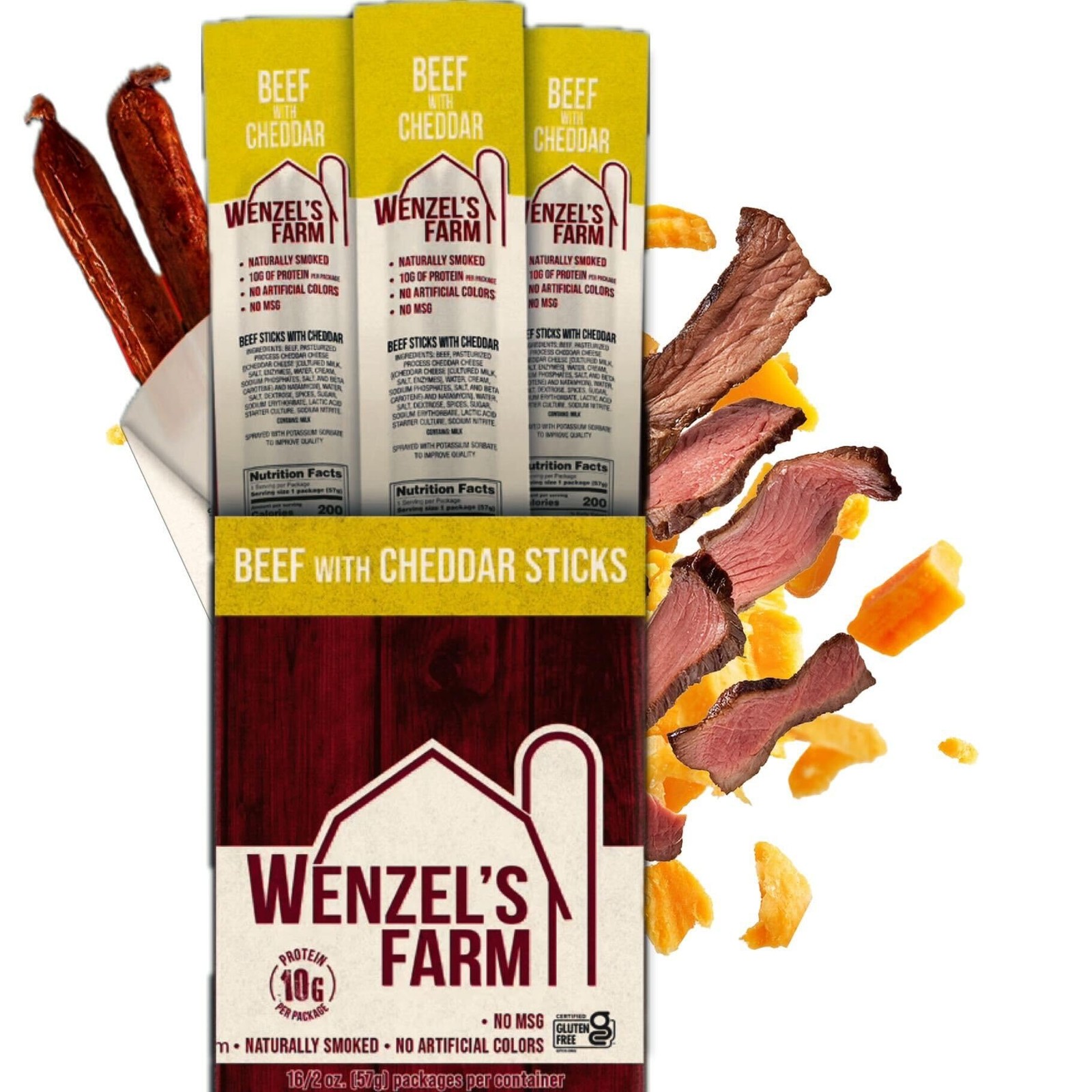 Wenzel’s Farm Beef with Cheddar Sticks │Snack Sticks │ Flavorful, Naturally S…