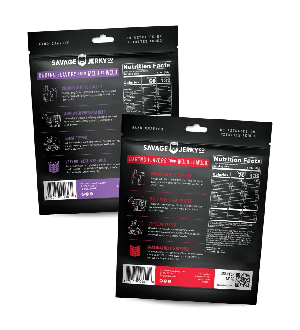 Savage Jerky Premium Ghost Pepper and Reaper Beef Jerky Spicy Bundle – Combo Pac