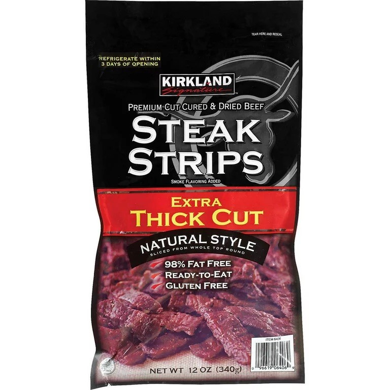 Kirkland Premium Cut Steak Strips Dried Beef Jerky Extra Thick Cut 12 oz