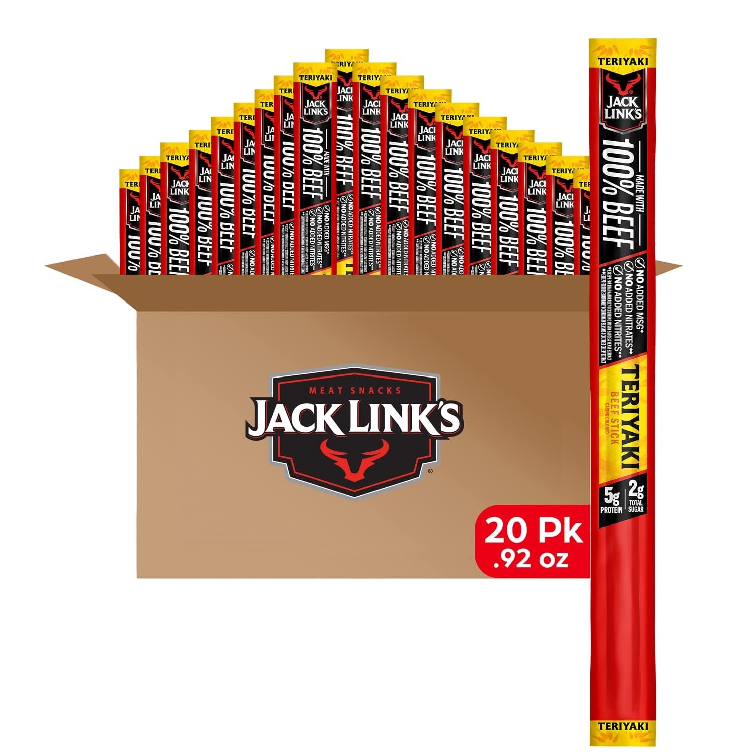 Jack Link’s Beef Sticks, Teriyaki – Protein Snack- 0.92 Oz. (20 Count)