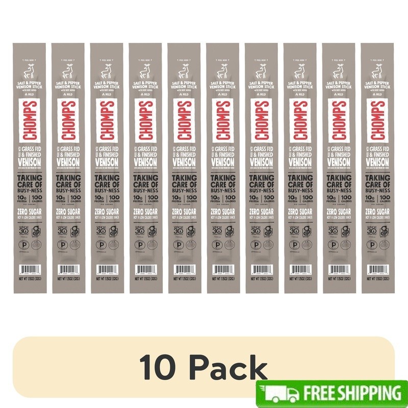 Grass-Fed Venison Jerky Snack Sticks High Protein Gluten Free Zero Sugar 10 Pack
