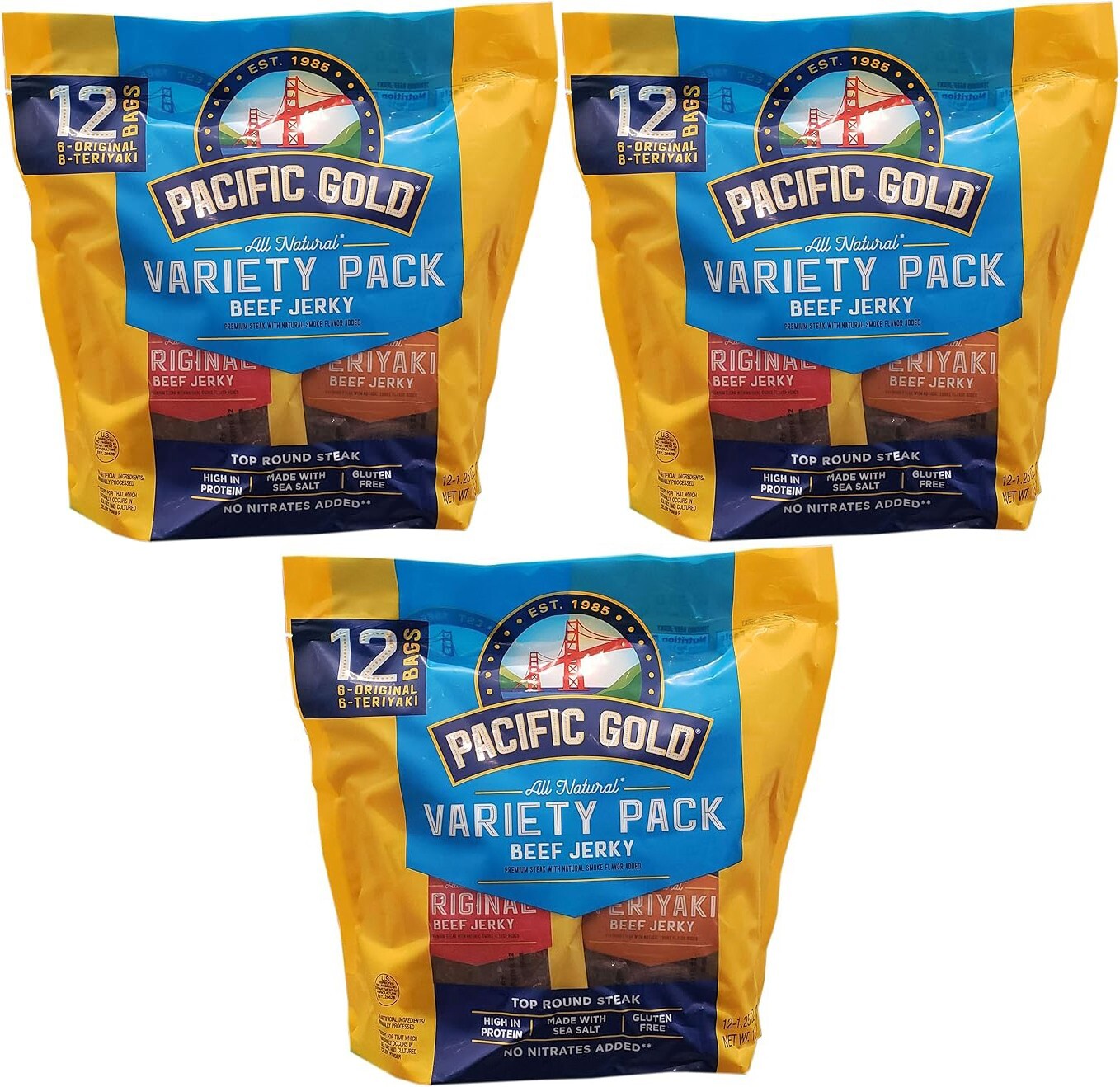 3 PACK – NEW Pacific Gold Teriyaki & Original Beef Jerky – 1.25oz bags (12 Pack)