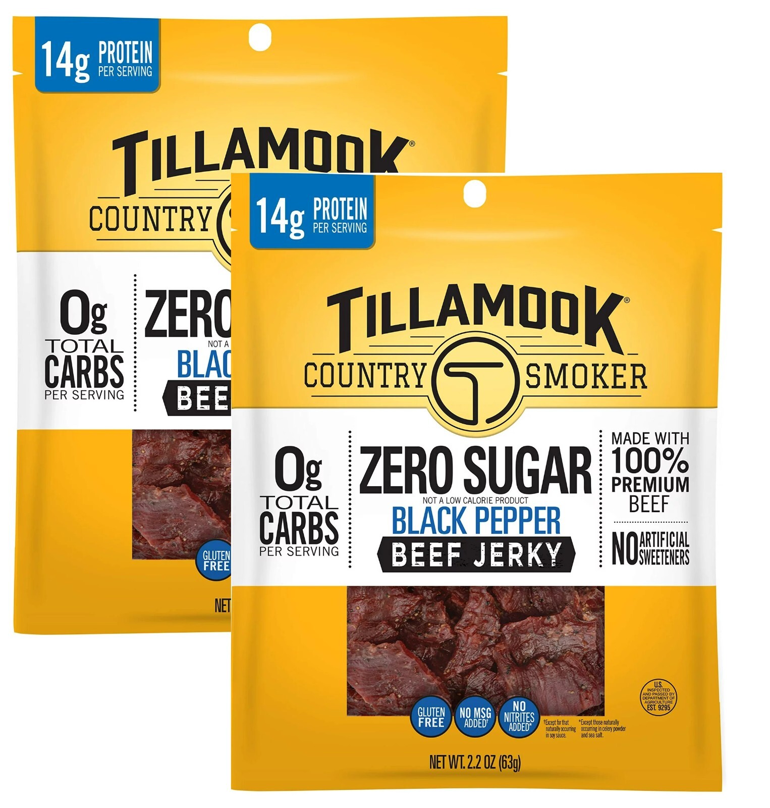 Tillamook Country Smoker ZERO SUGAR BLACK PEPPER Beef Jerky 2.2oz 2Bags MAY 2024