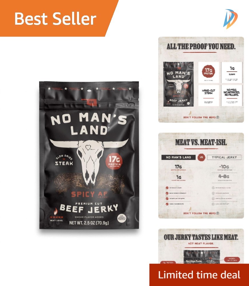 No Man’s Land 2.5oz Spicy AF Beef Jerky – , High Protein, No Additives