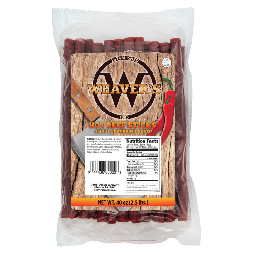 Weaver’s Smoked Meats Snack Sticks, Hot 2.5 lbs Pack of 2