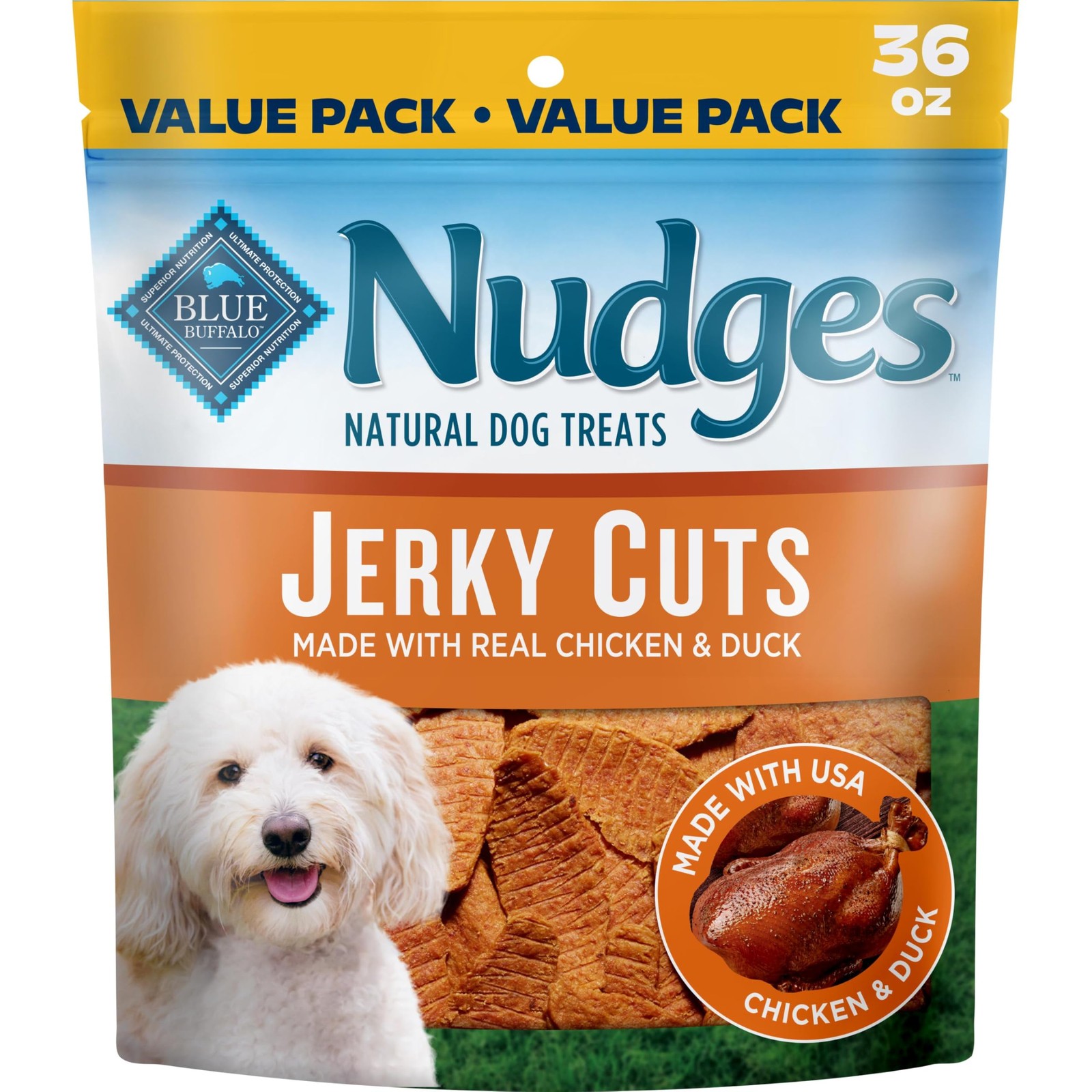 Blue Buffalo Nudges Chicken & Duck Jerky Cuts 36 Ounce (Pack of 1), brown