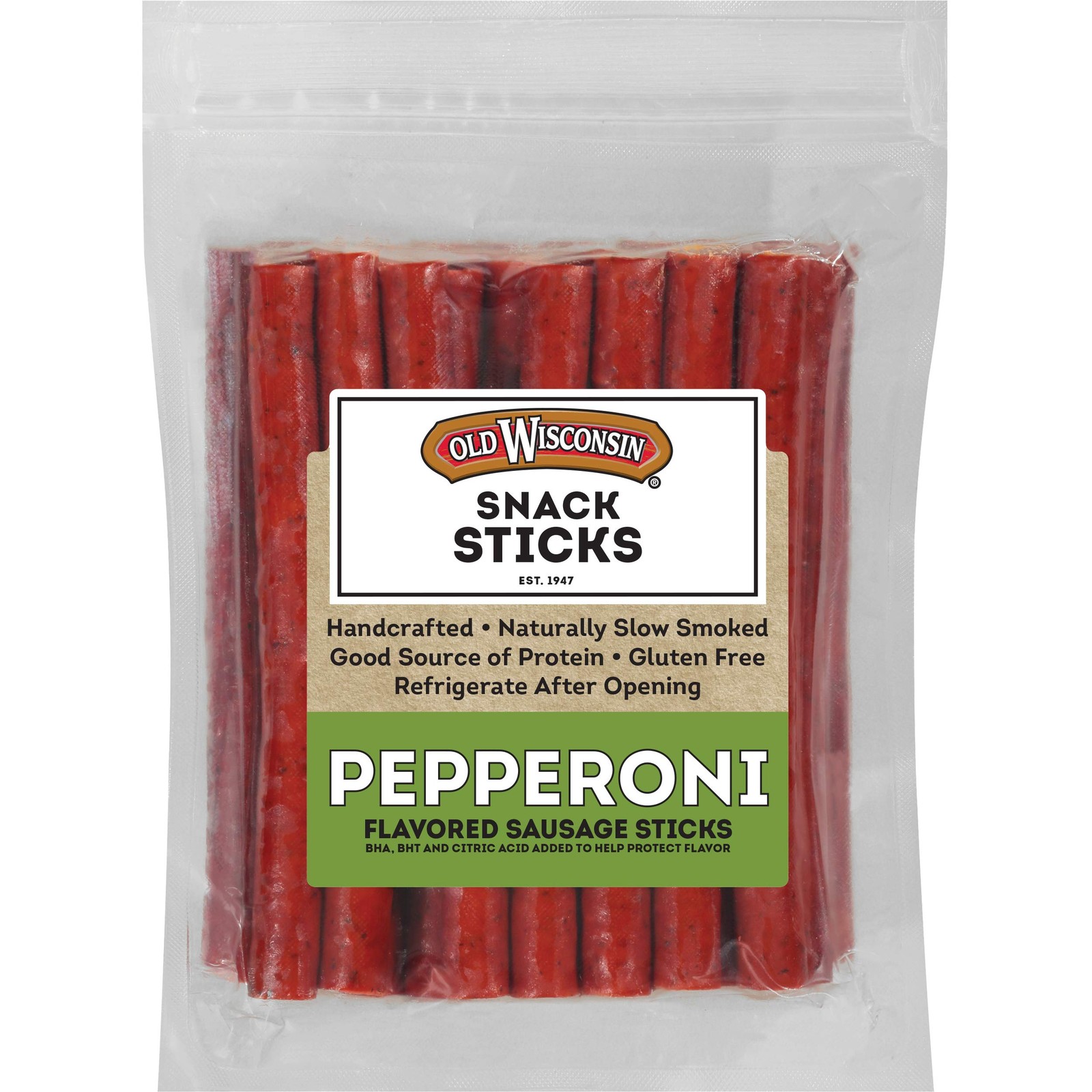 Old Wisconsin Pepperoni Sausage Snack Sticks, Naturally Smoked, Ready to Eat,…