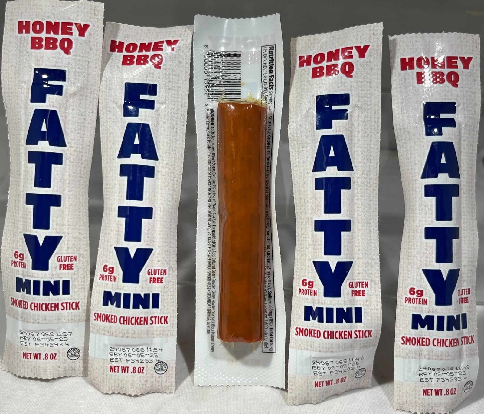 (5 PACK) FATTYMini Smoked CHICKEN Stick – Honey BBQ, 0.8 oz. – EXP: 6/25