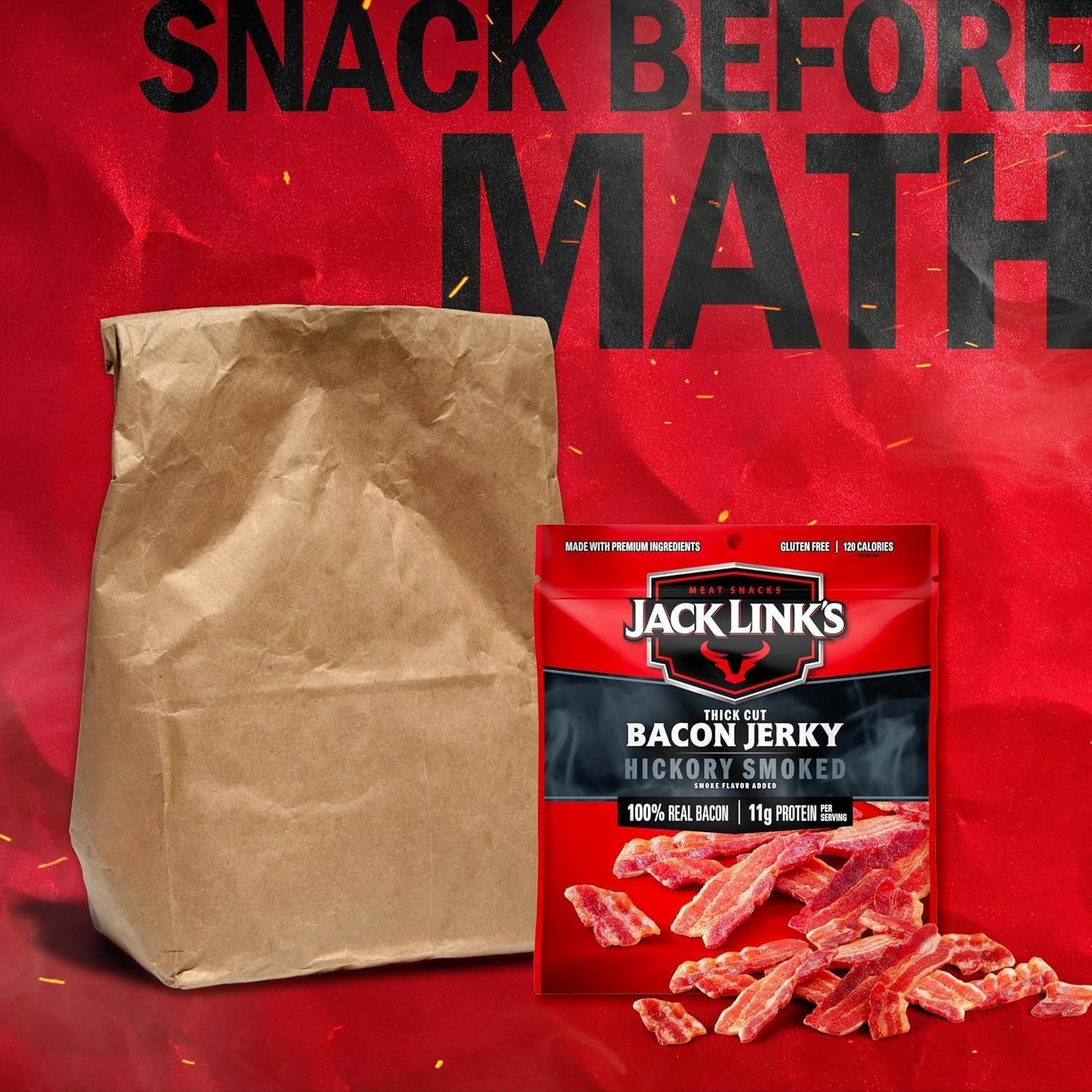 Jack Link’s Bacon Jerky, Hickory Smoked, 2.5 oz. Bag – Flavorful Ready to Eat Me
