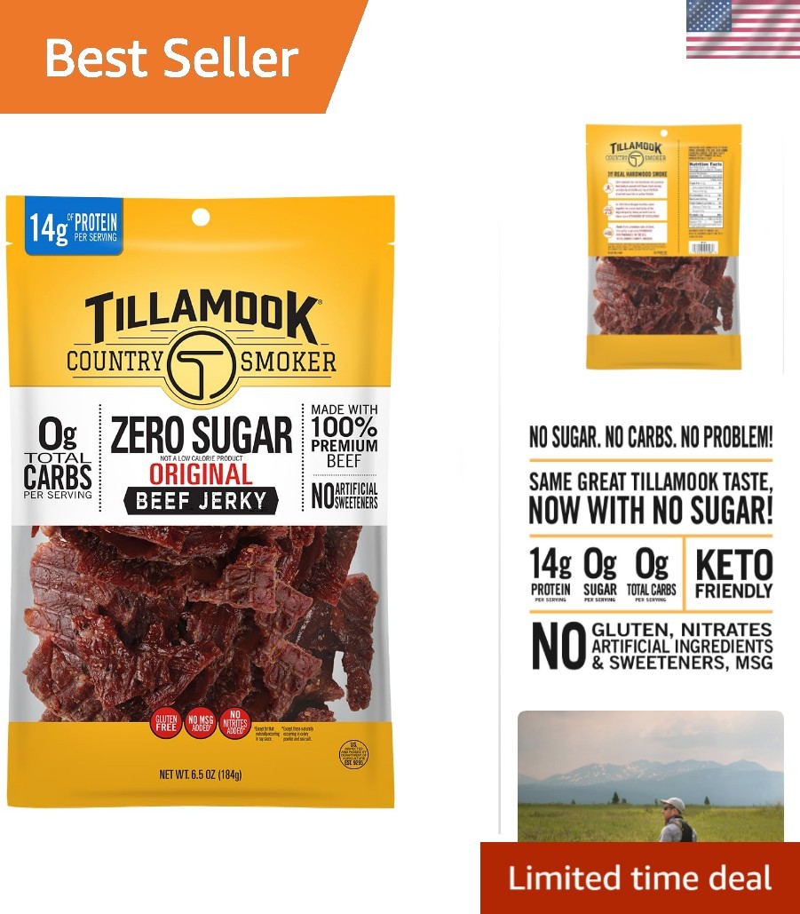 Keto Friendly Zero Sugar Beef Jerky 6.5oz – High Protein Snack, Flavor