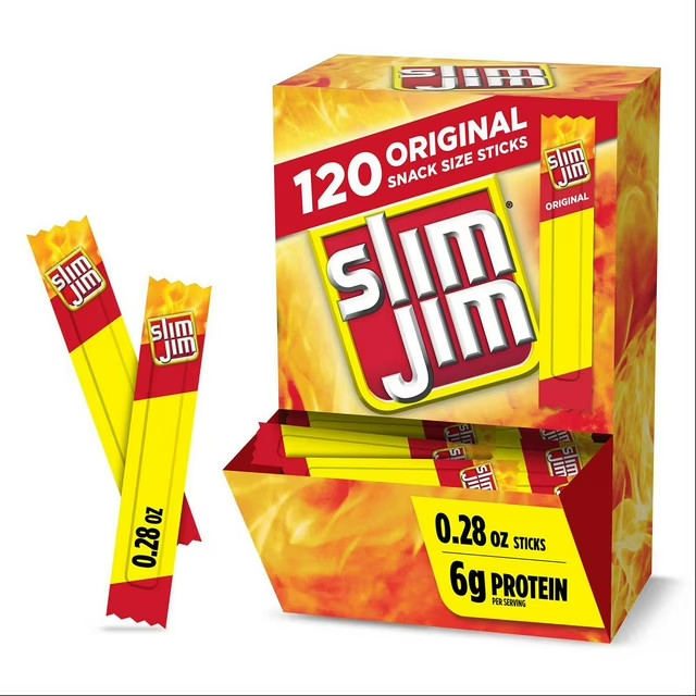 Slim Jim Original Smoked Meat Sticks 0.28 oz 120 Count Snack Size Bulk Pack Beef