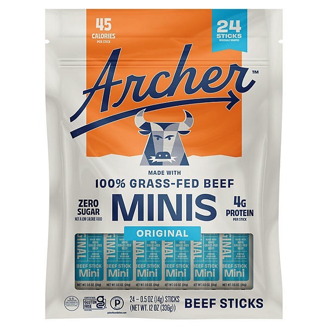 Country Archer Original Mini Beef Sticks – 0.5 oz Each, 24 Pack – High-Protein