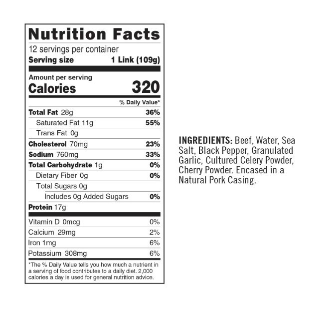 Kiolbassa Beef Hickory Smoked Sausage Links, 12 ct. 46oz