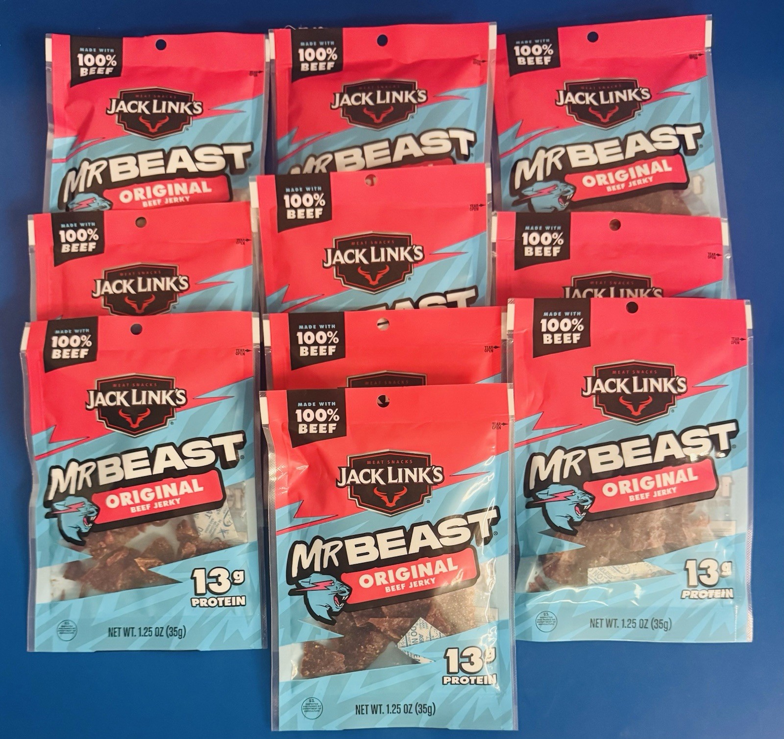 (10) Jack Link’s MrBeast Original Beef Mr Beast Jerky 1.25 oz. Bulk Lot BB: 3/27