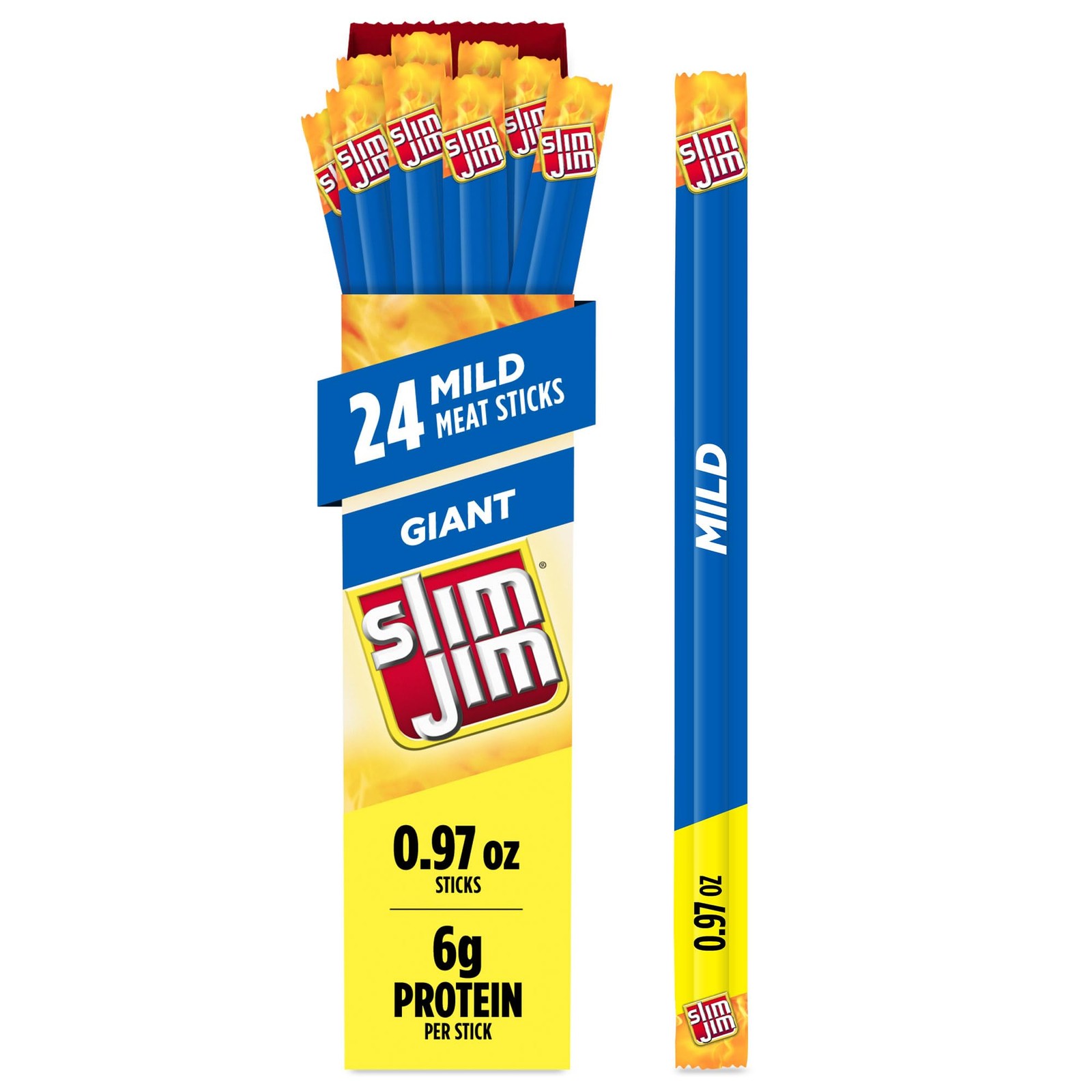 Slim Jim Giant Smoked Meat Sticks, Mild Flavor, 6g 23.28 ounce (Pack of 1)