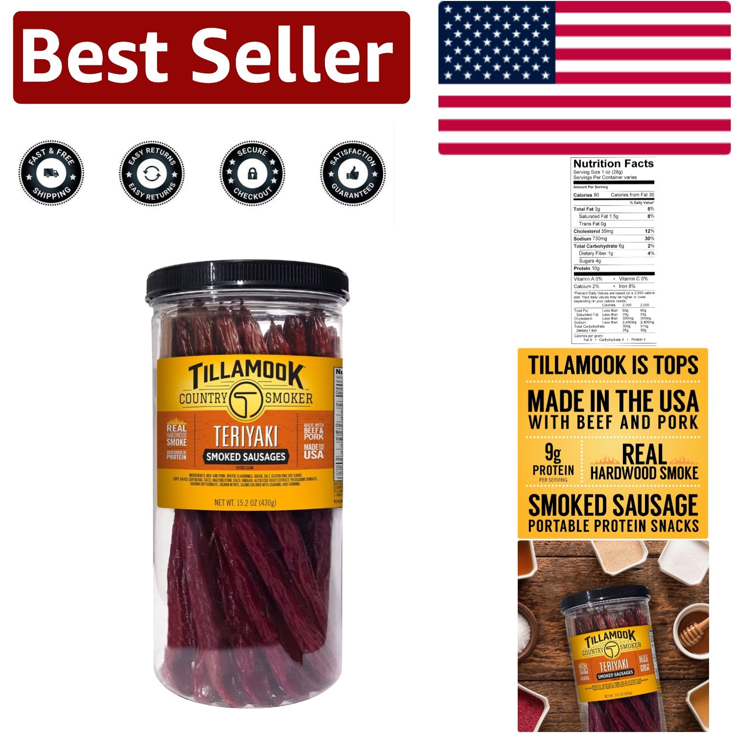 Gourmet Teriyaki Hardwood-Smoked Sausages – Perfect 20 Pack in 15.2 oz Jar