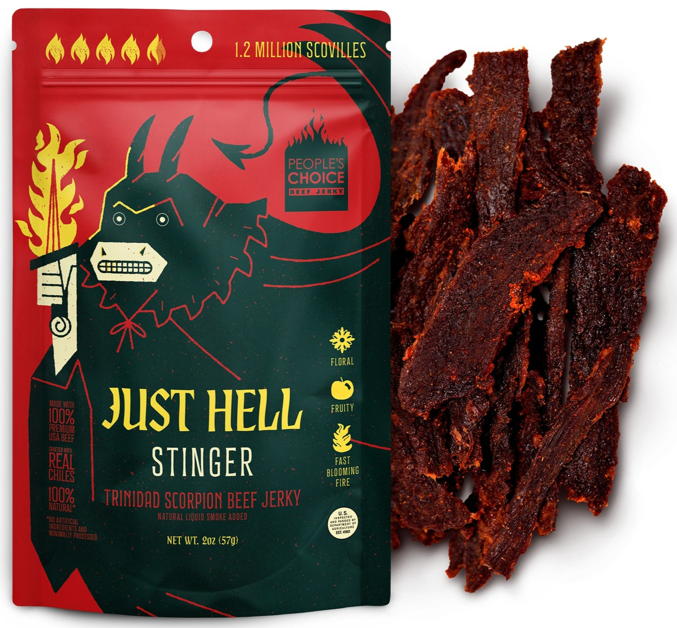 JUST HELL HOT SPICY Stinger Pepper – 1 Bag Beef Jerky Our Shop People Choice