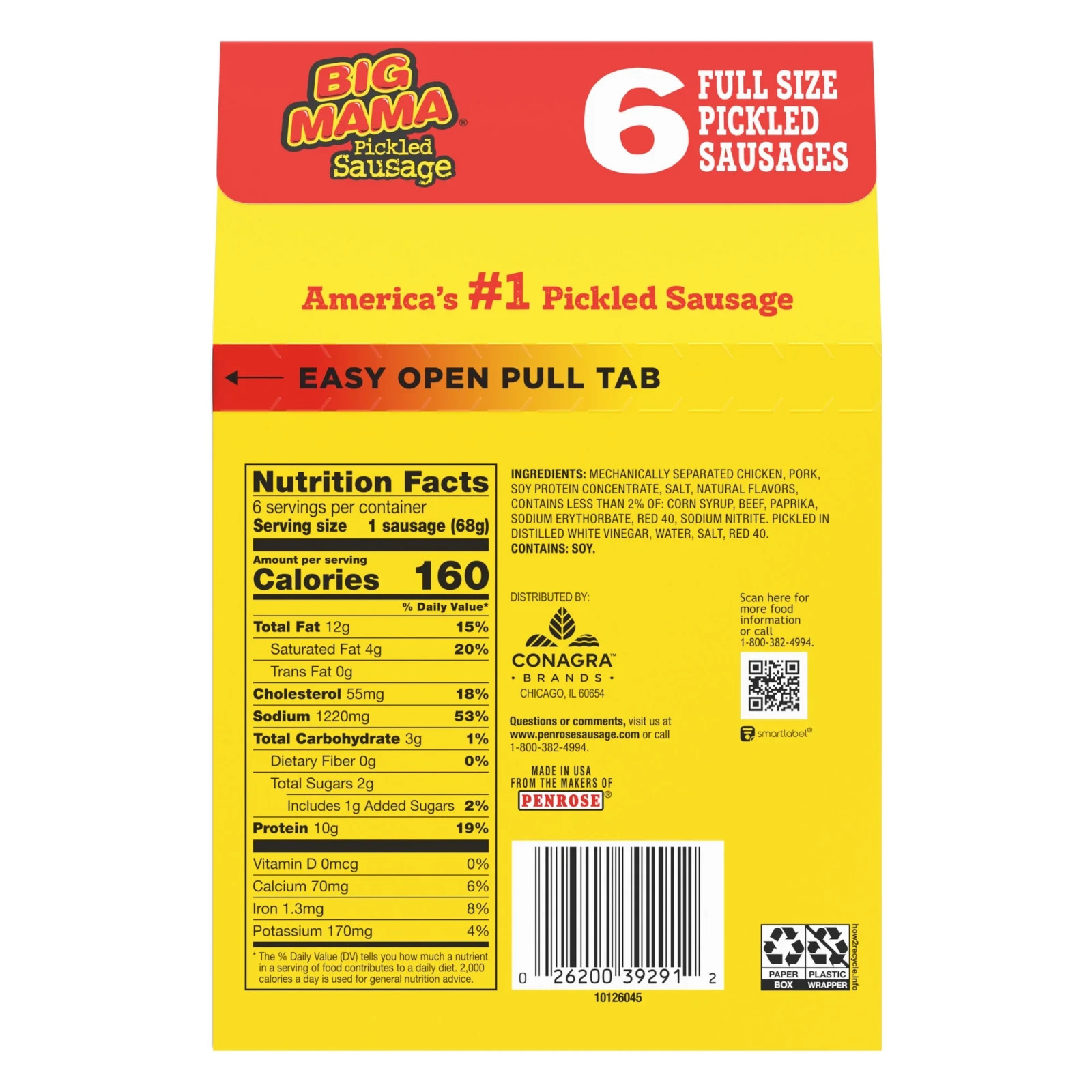 Penrose Big Mama Pickled Sausages, 2.4 oz., 6 Pack