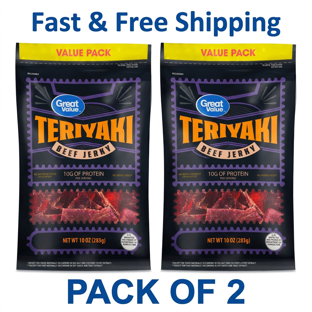2 Pack Great Value Teriyaki Beef Jerky Value Pack, 10 oz
