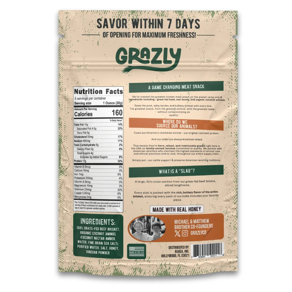 Grazly Beef Brisket Slabs w/ Raw Honey & Coconut Aminos Grass Fed and Finished