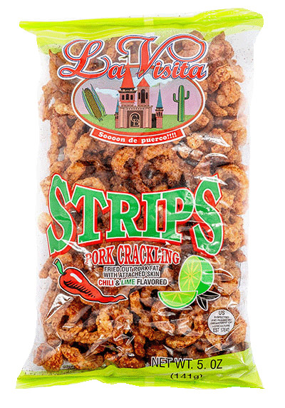 Pack Of 3 LA VISITA STRIPS PORK CRACKLINGS CHILI & LIME 141grams