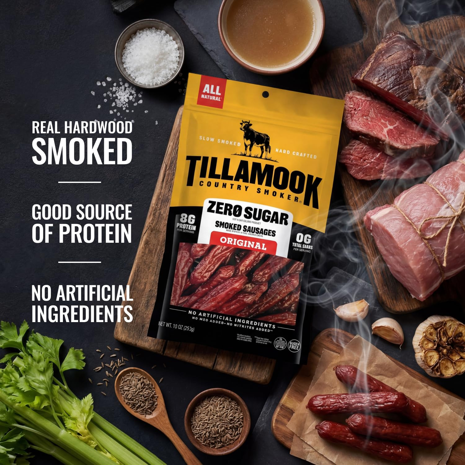 Tillamook Country Smoker Zero Sugar Original Keto Friendly Smoked Sausages, 10 O