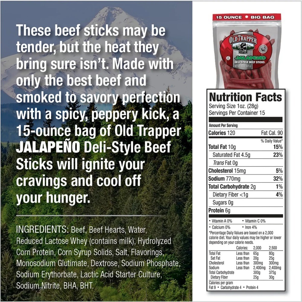 Smoked Beef Sticks Jalapeno Flavor 15oz Resealable Bag for Snacking