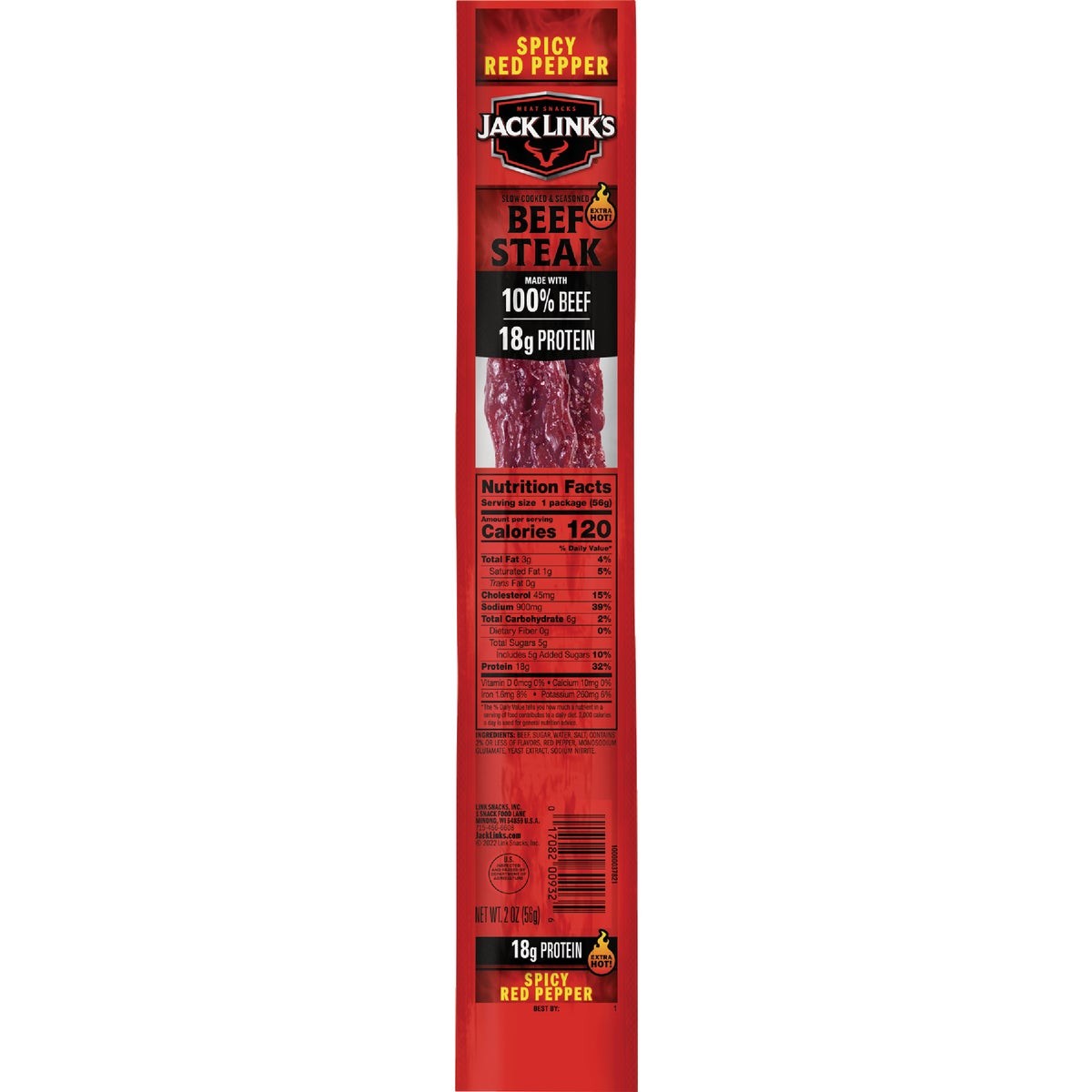 Jack Link’s 2 Oz. Spicy Red Pepper Beef Steak Jerky 134718 Pack of 12 Jack