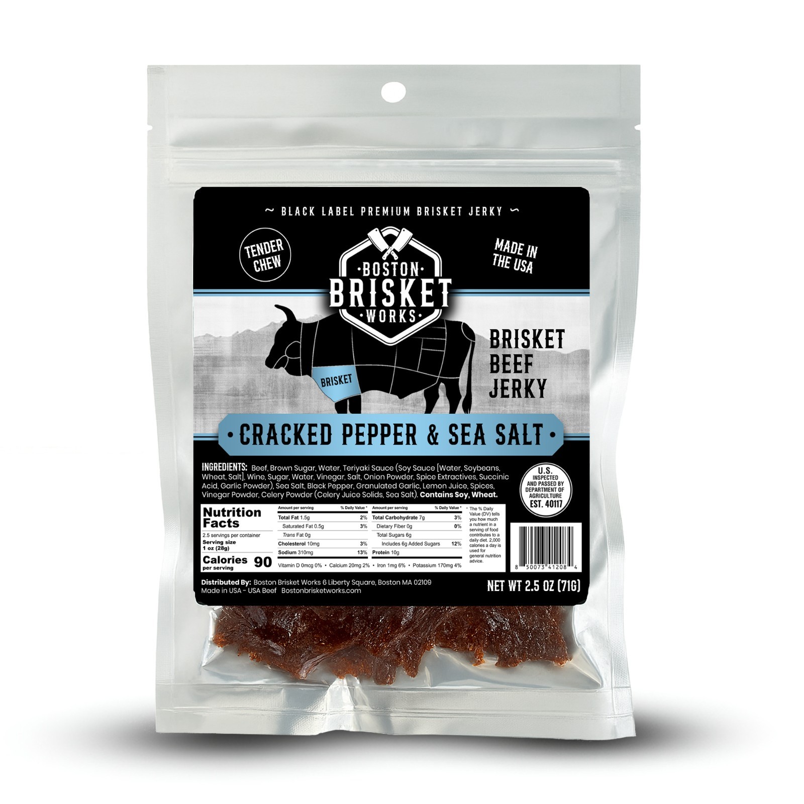 BEEF BRISKET JERKY – Cracked Pepper & Sea Salt Flavor – USA Beef – Fast Shipping