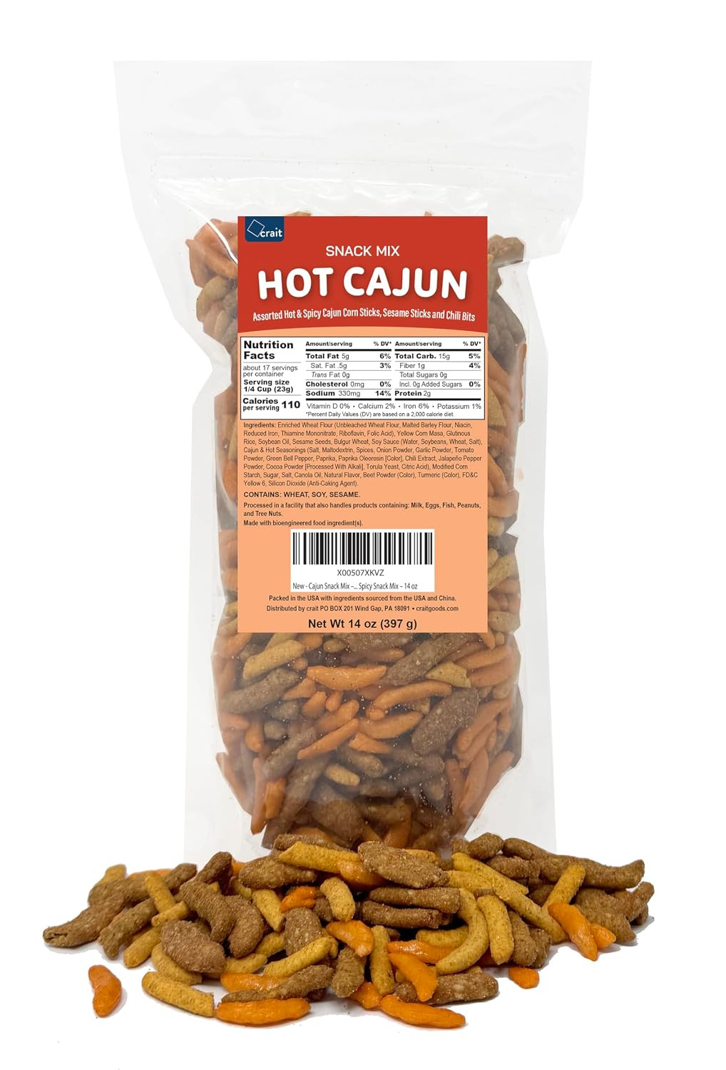 Cajun Snack Mix: Spicy Corn Sticks, Sesame Sticks & Chili Bits – 14 Oz
