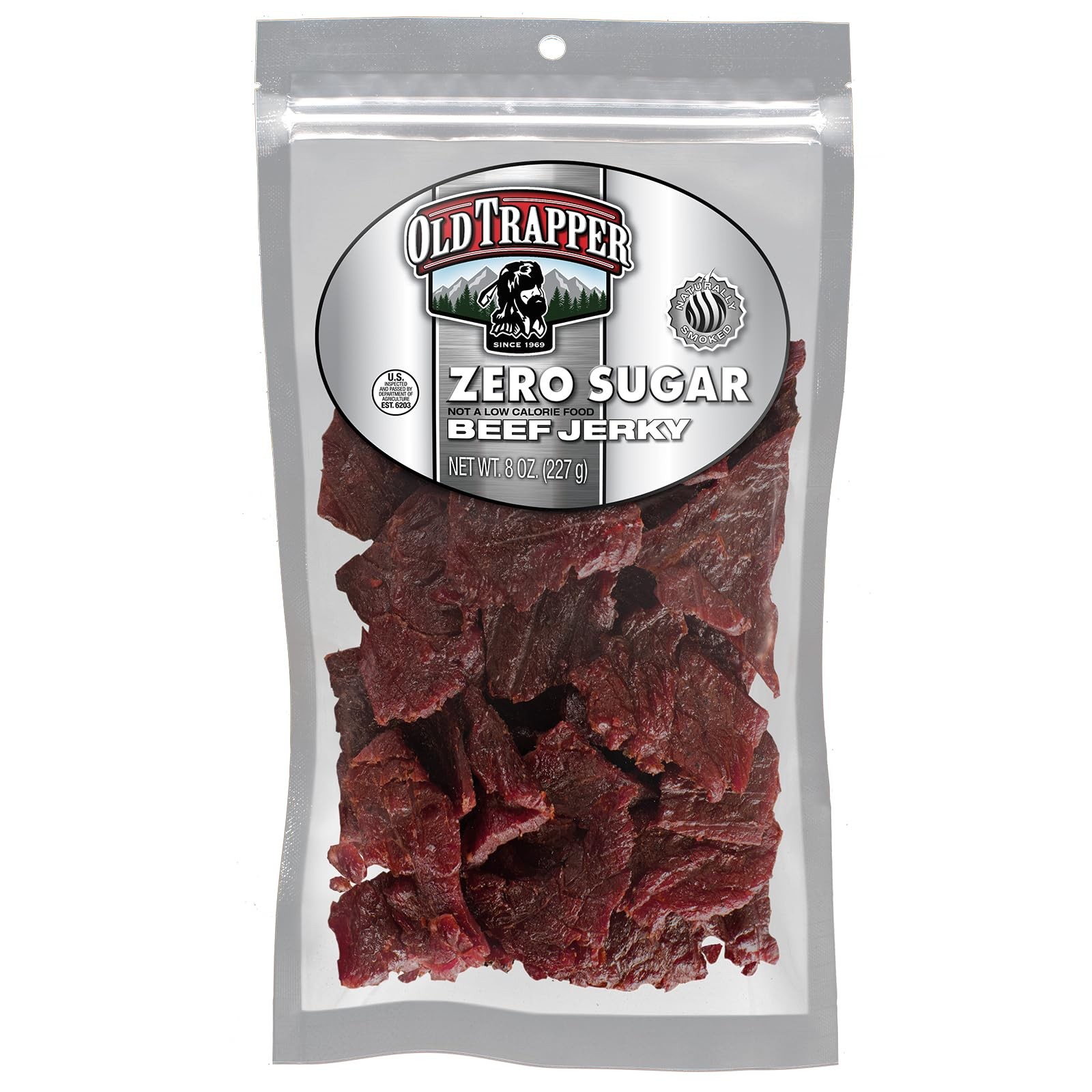 Old Trapper Zero Sugar Beef Jerky, Eight-Ounce Individual Package, Natural Wo…