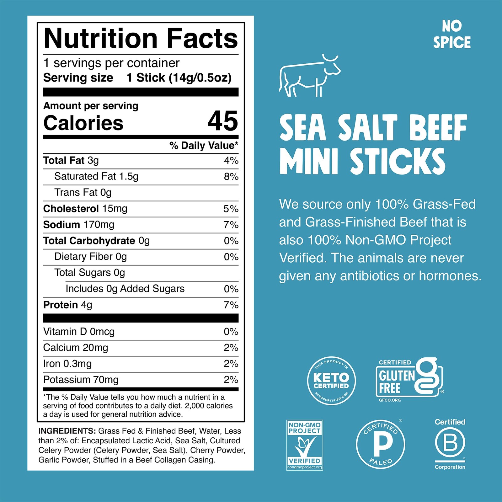 Chomps Snack Size GrassFed and Finished Sea Salt Beef Jerky Snack Sticks 0.5o…