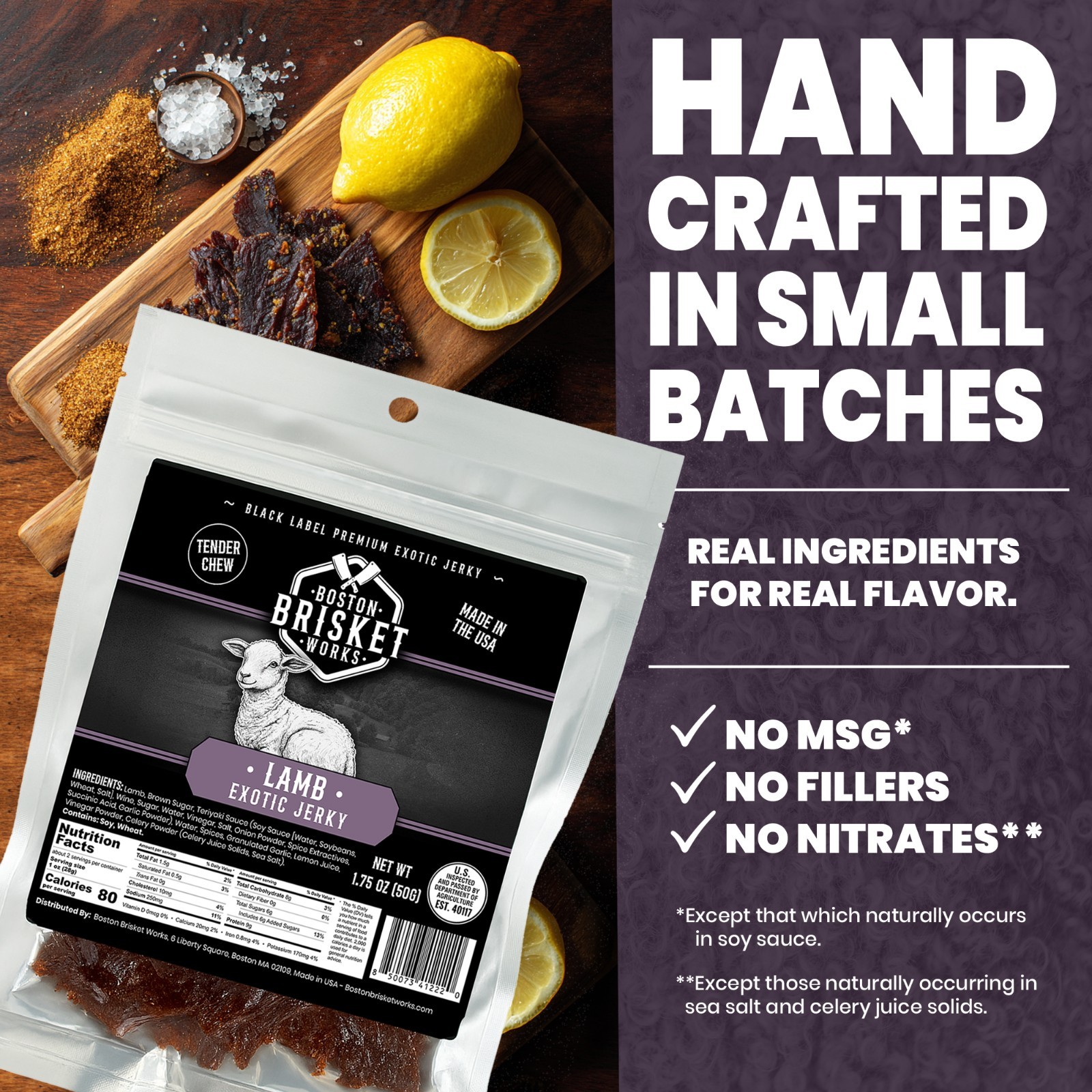 LAMB JERKY – Exotic Wild Game Snack – Made in the USA – Fast Shipping!