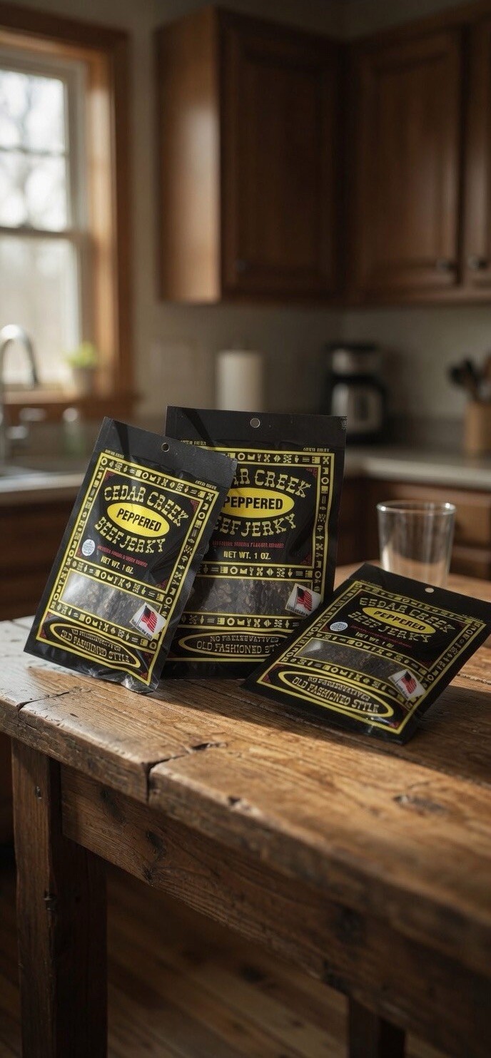 3-4 OZ bag – Cedar Creek Peppered Beef Jerky, Old Fashioned, No Preservatives