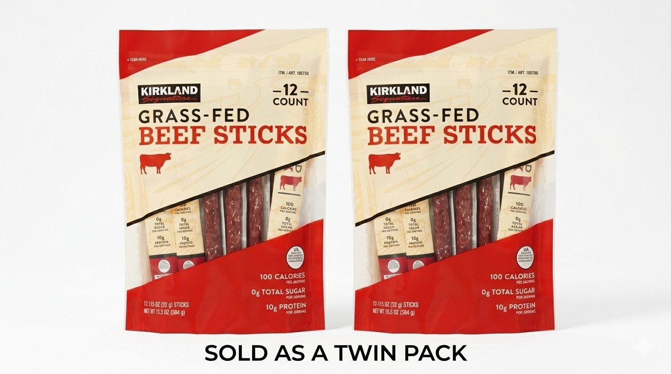 Kirkland Signature Grass-Fed Beef Sticks 12 Count 2 Pack Zero Sugar Keto Snack