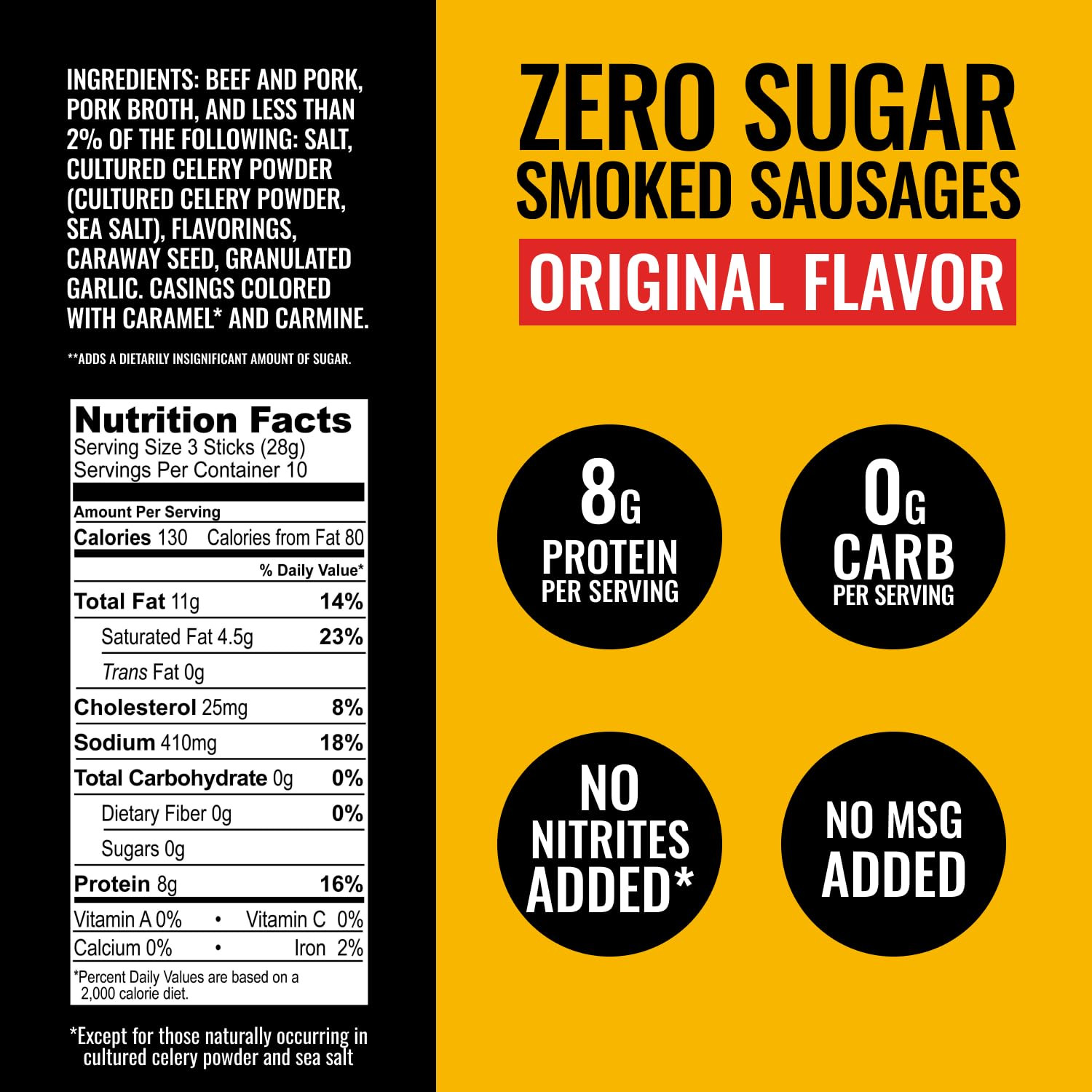 Tillamook Country Smoker Zero Sugar Original Keto Friendly Smoked Sausages, 10 O