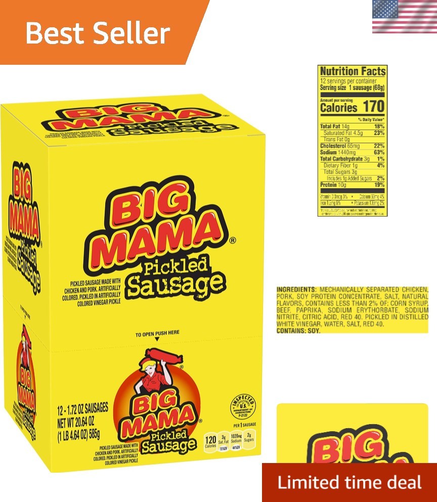 Keto-Friendly Big Mama Pickled Sausages – 10g Protein in 12 Pack, Ready-to-Eat