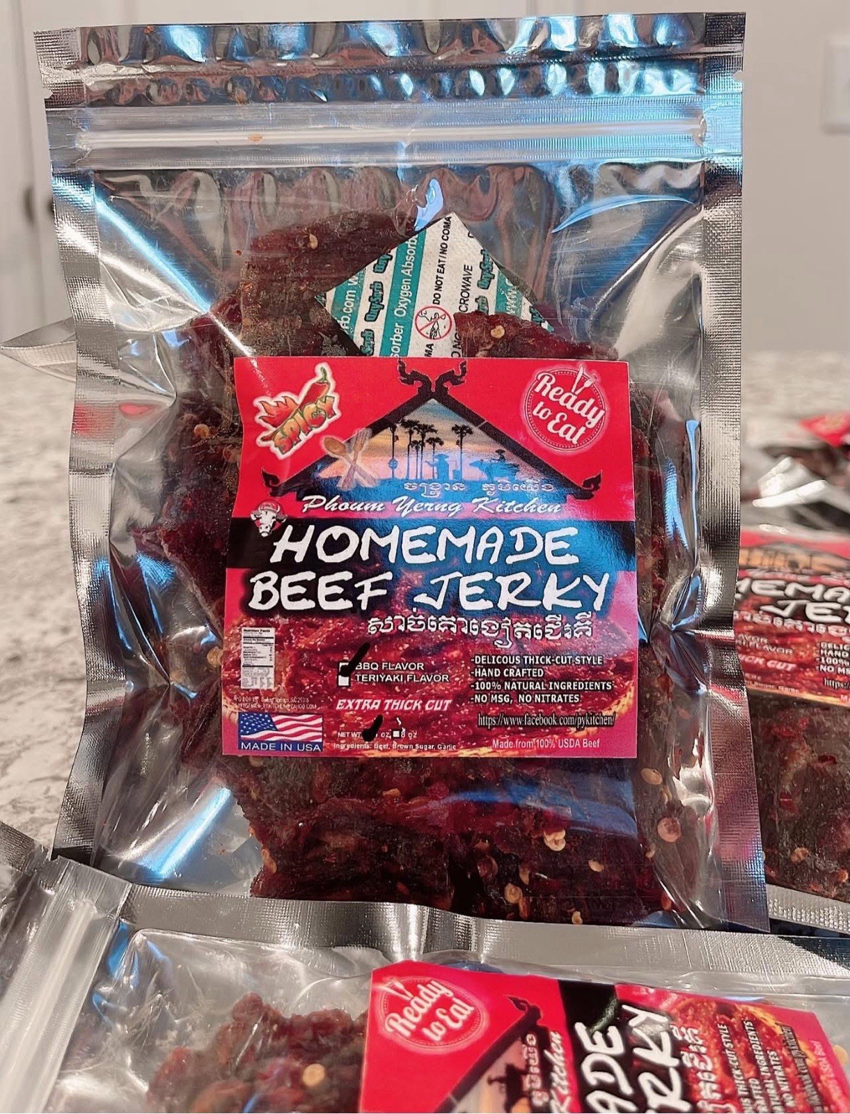 Beef Jerky 8 Bags **BBQ Flavor*** (15 Oz Per Bag) Non Spicy. Made To Order