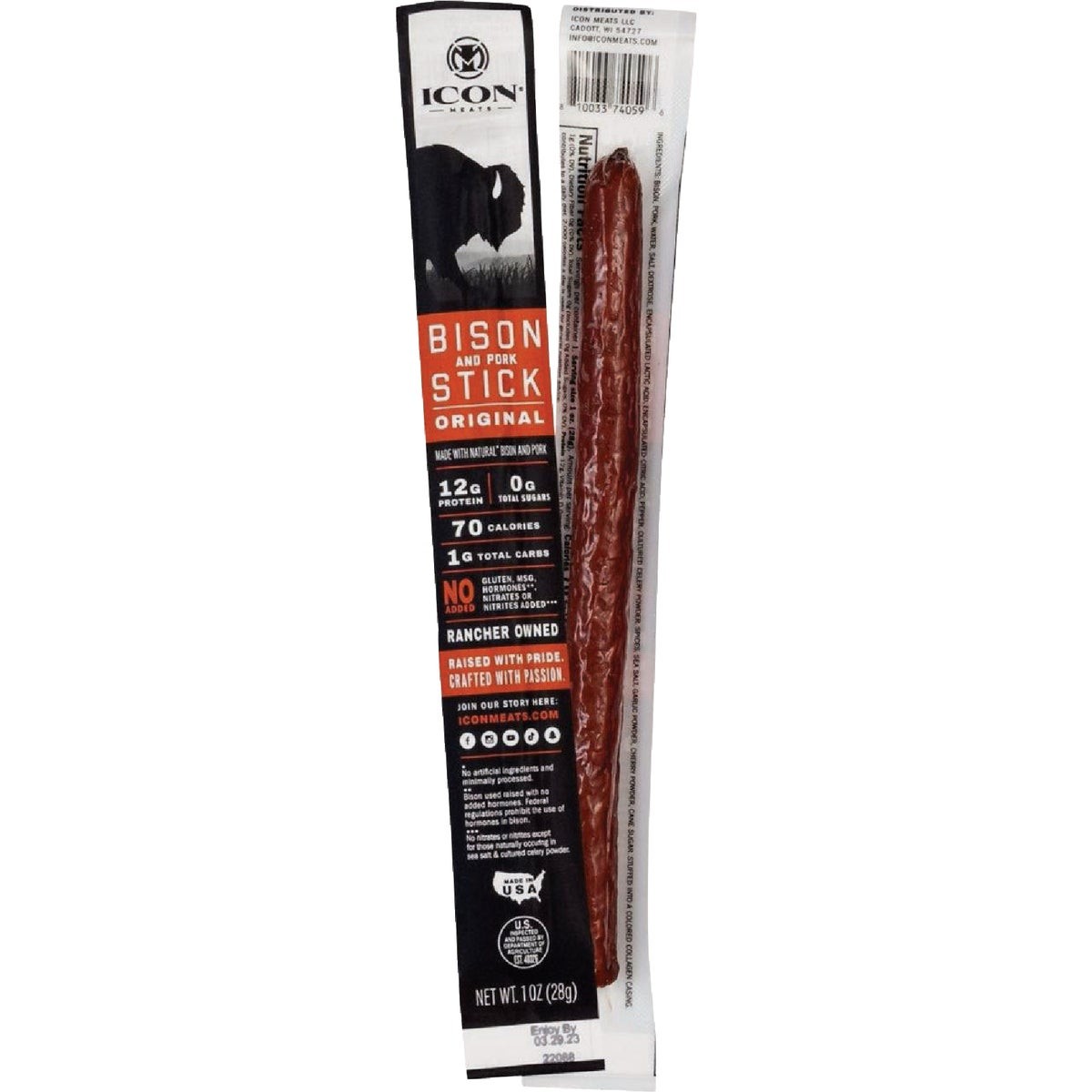 Icon 1 Oz. Original Bison Stick Jerky 74059 Pack of 24 Icon 74059