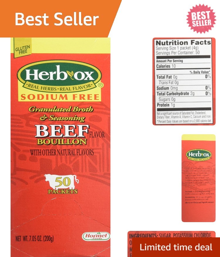 Convenient Sodium-Free Beef Bouillon Packets – 50 Count, Granulated Flavor