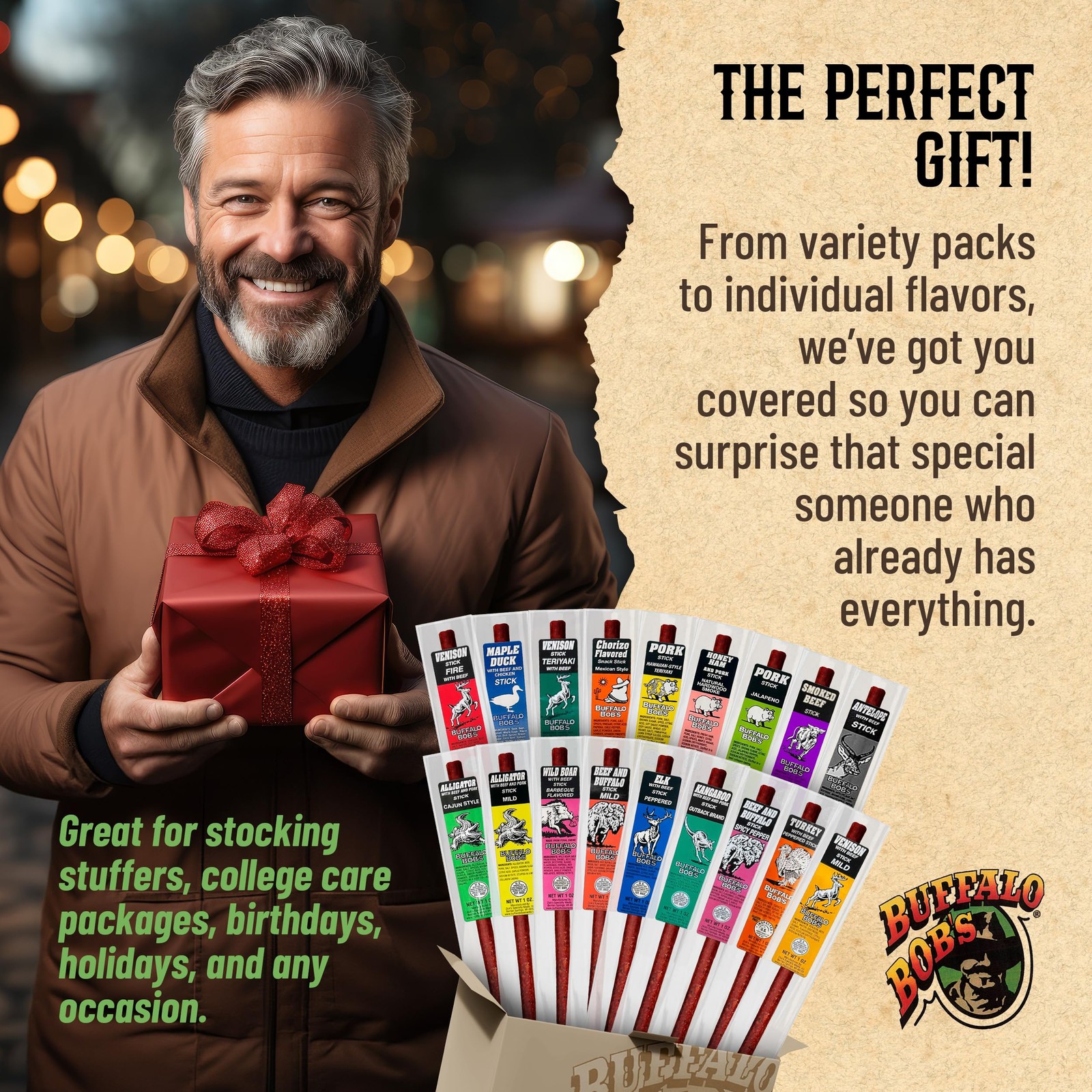 Buffalo Bob’s Wild Game Meat Snacks (1oz Stick, 10 Pack) Exotic Variety Assor…