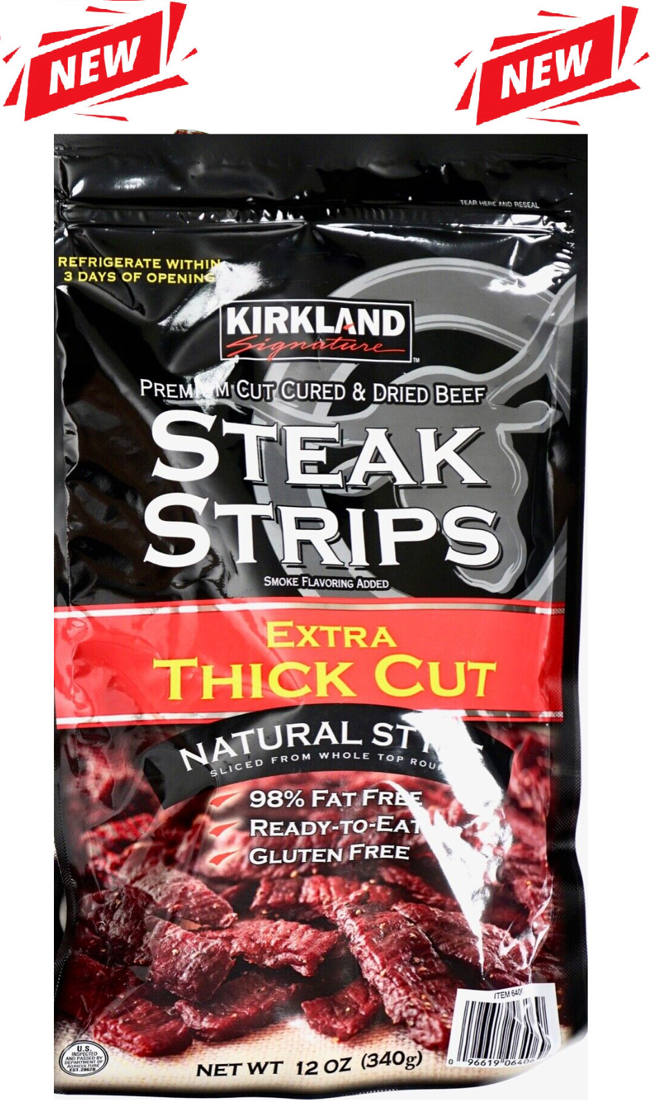 Kirkland Premium Cut Steak Strips Dried Beef Jerky Extra-Thick Gluten-Free Lean!