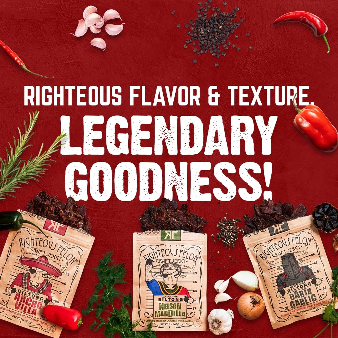 Righteous Felon Biltong Beef Jerky | Keto, Paleo, Gluten Free, High Protein | Ho