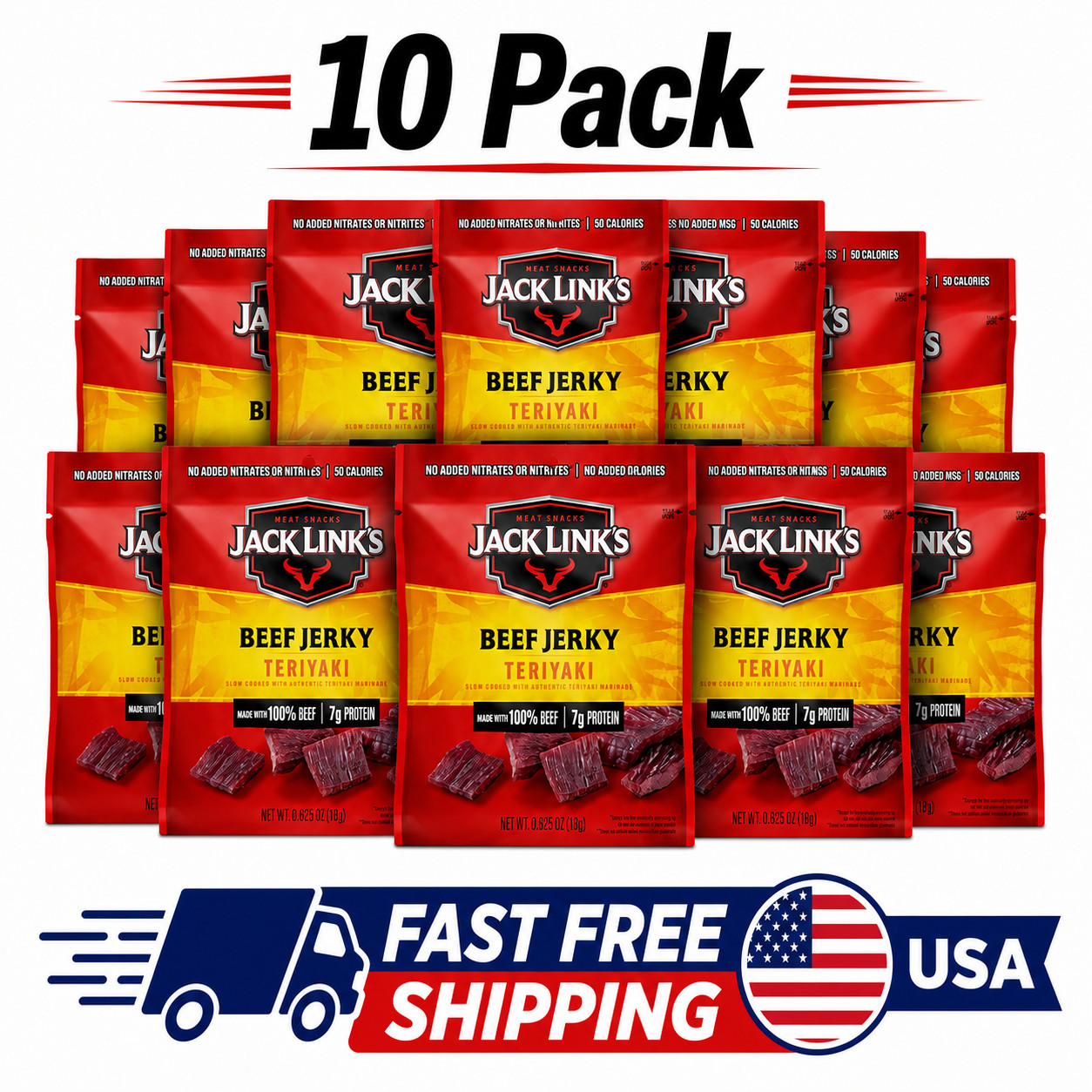 Jack Link’s Teriyaki Beef Jerky Pack of 10 7g Protein each Snacks free shipping